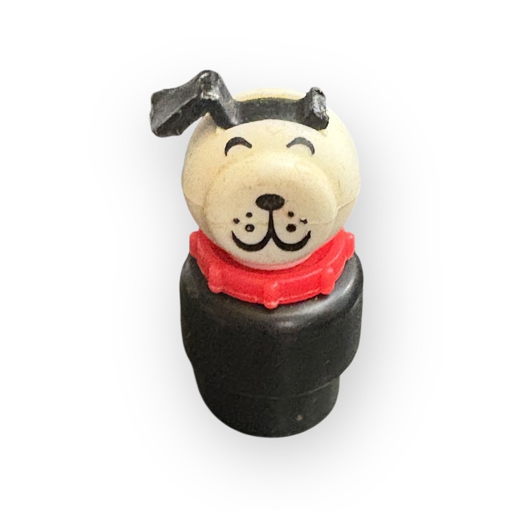 Fisher-Price Little People Animal Figure Dog Black & White Red Collar Broken Ear